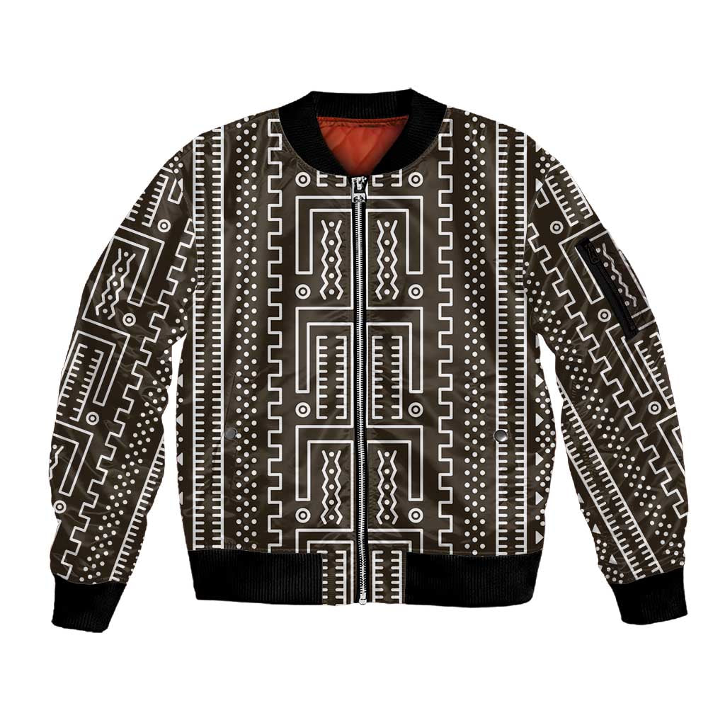 Mali Mud Cloth Bogolanfini Pattern Sleeve Zip Bomber Jacket - African Pride