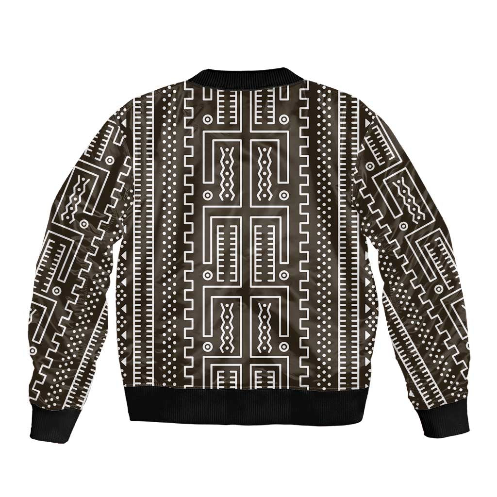 Mali Mud Cloth Bogolanfini Pattern Sleeve Zip Bomber Jacket - African Pride