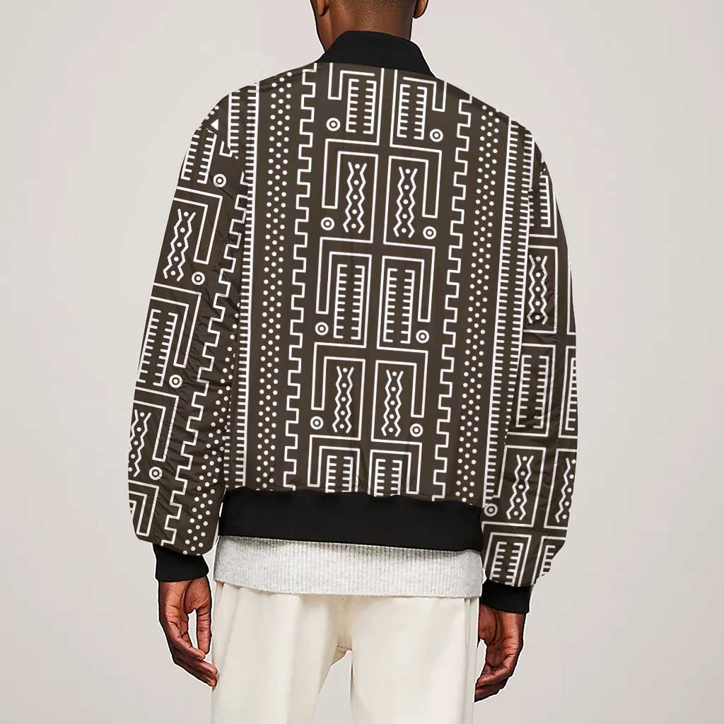 Mali Mud Cloth Bogolanfini Pattern Sleeve Zip Bomber Jacket - African Pride
