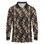 Mali Mud Cloth Legacy Long Sleeve Polo Shirt African Tribal Pattern - African Pride