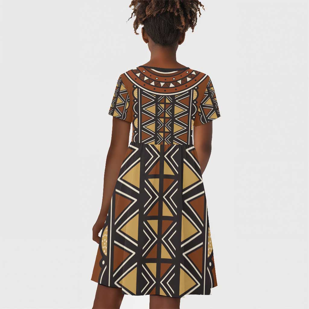 Mali Mud Cloth Village Legacy Kid Short Sleeve Dress African Tribal Pattern - African Pride