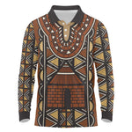 Mali Mud Cloth Village Legacy Long Sleeve Polo Shirt African Tribal Pattern - African Pride