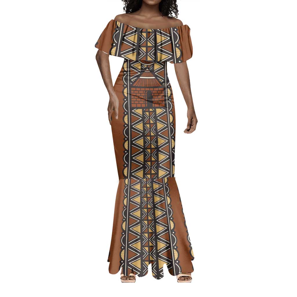 Mali Mud Cloth Village Legacy Mermaid Dress African Tribal Pattern - African Pride