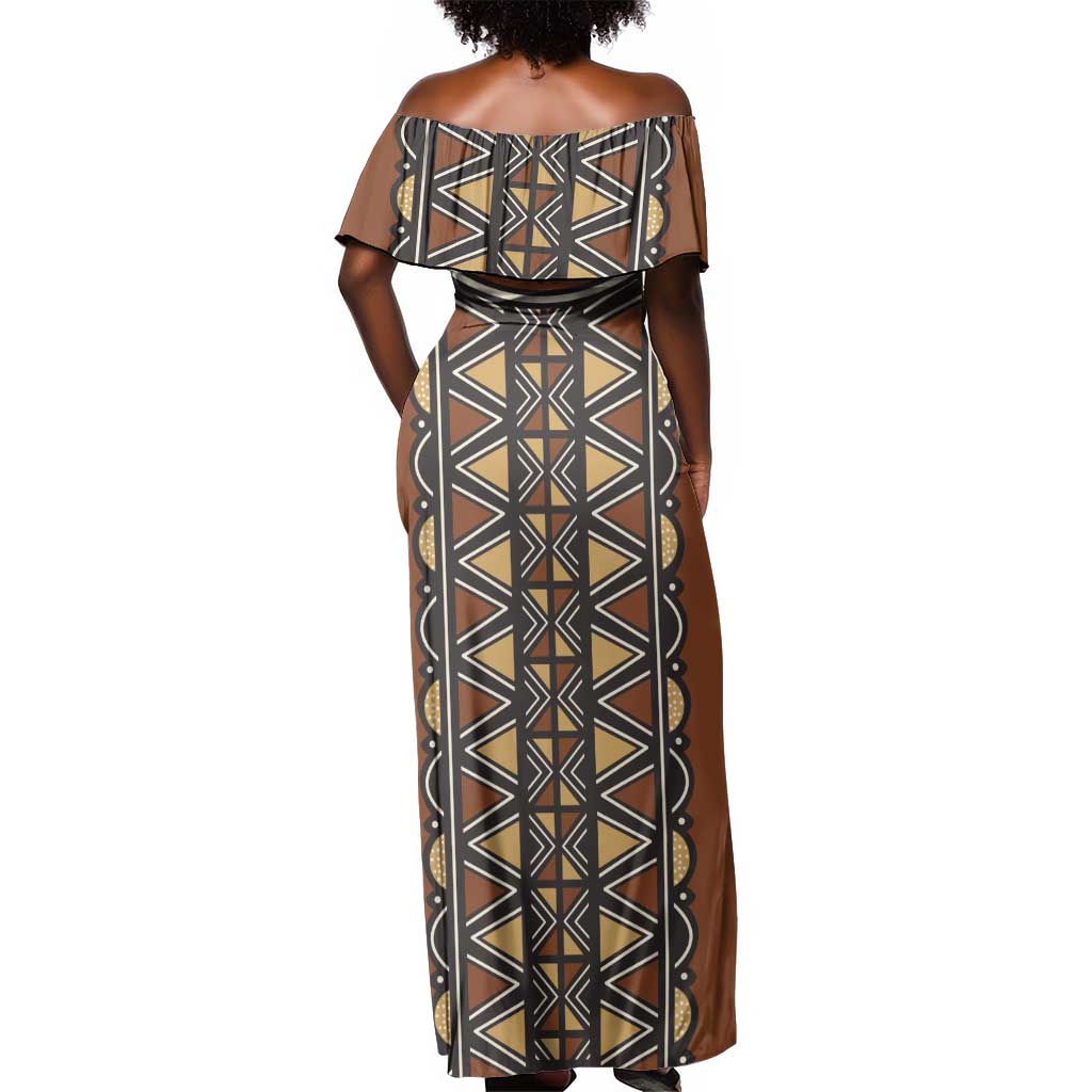 Mali Mud Cloth Village Legacy Off Shoulder Maxi Dress African Tribal Pattern - African Pride