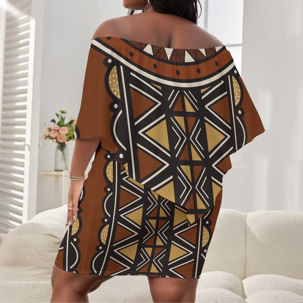 Mali Mud Cloth Village Legacy Off Shoulder Short Dress African Tribal Pattern - African Pride