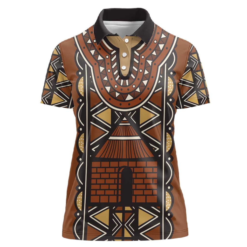 Mali Mud Cloth Village Legacy Women Polo Shirt African Tribal Pattern - African Pride