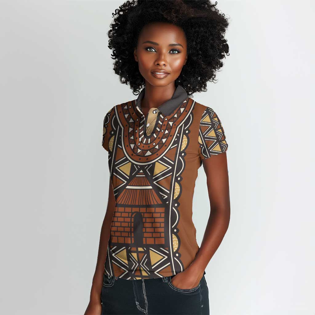 Mali Mud Cloth Village Legacy Women Polo Shirt African Tribal Pattern - African Pride