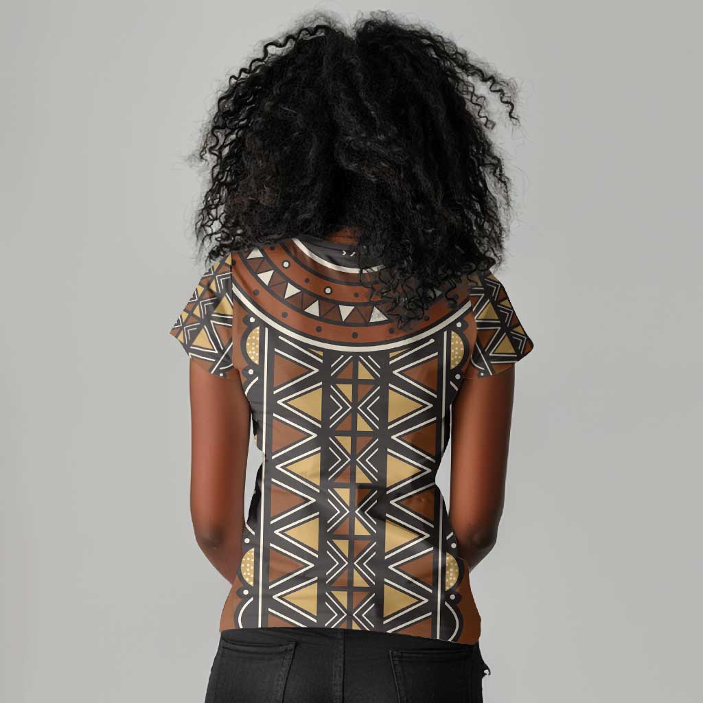 Mali Mud Cloth Village Legacy Women V-Neck T-Shirt African Tribal Pattern - African Pride