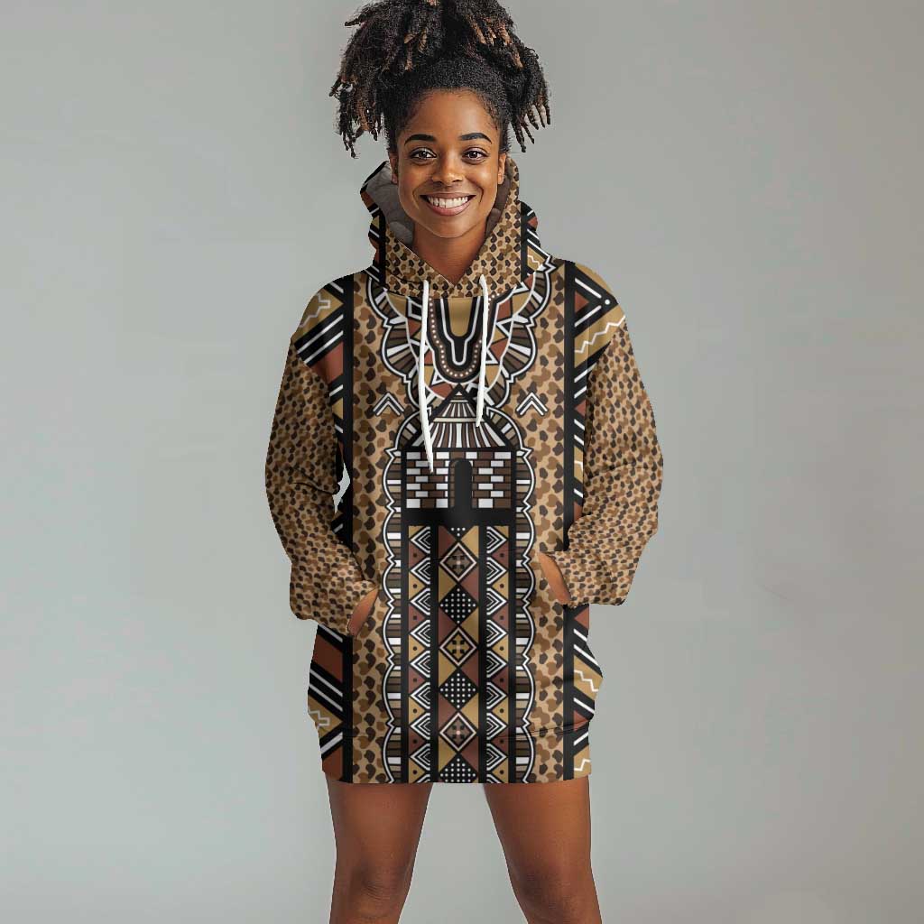 Mali Mud Cloth Leopards Legacy Hoodie Dress African Tribal Pattern - African Pride