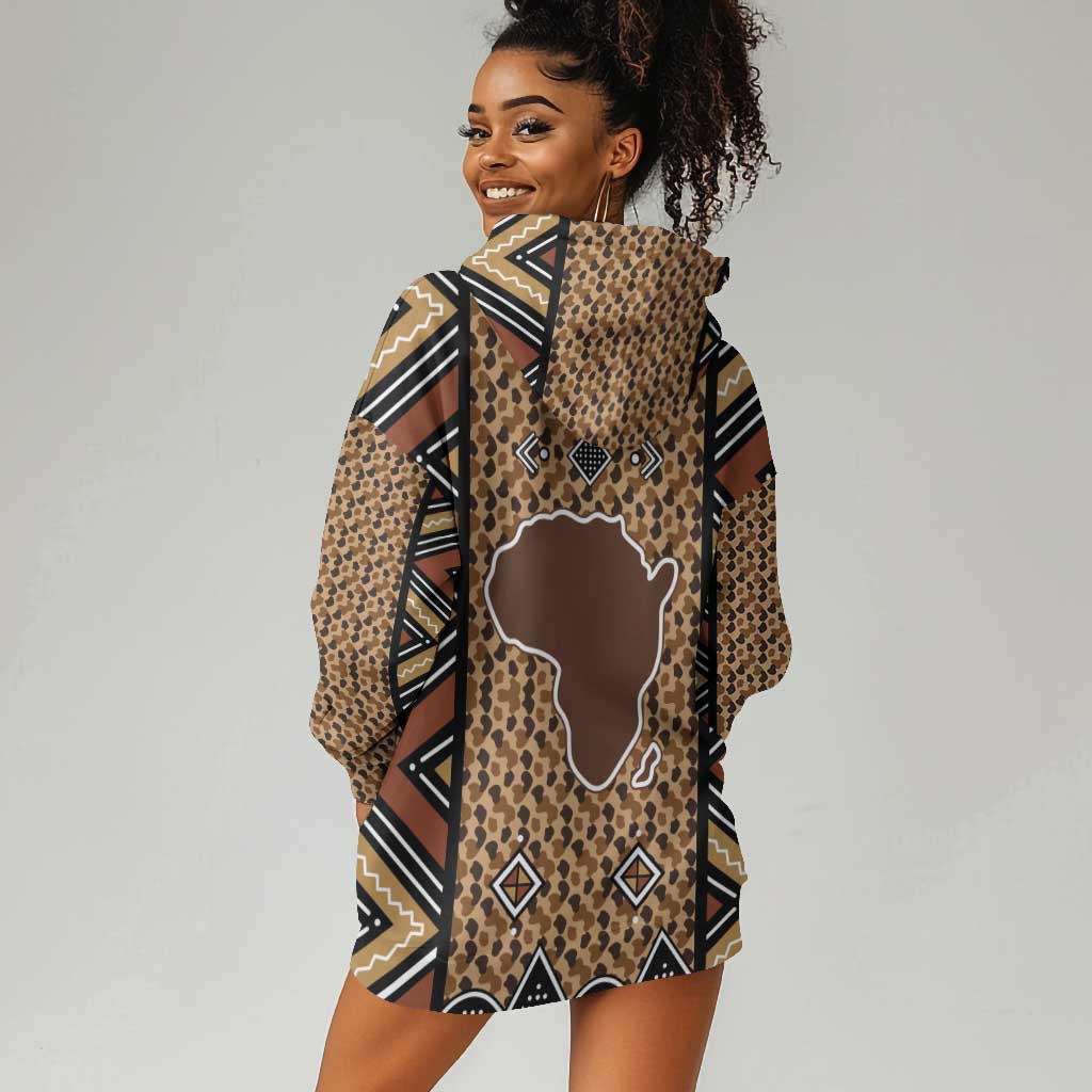 Mali Mud Cloth Leopards Legacy Hoodie Dress African Tribal Pattern - African Pride