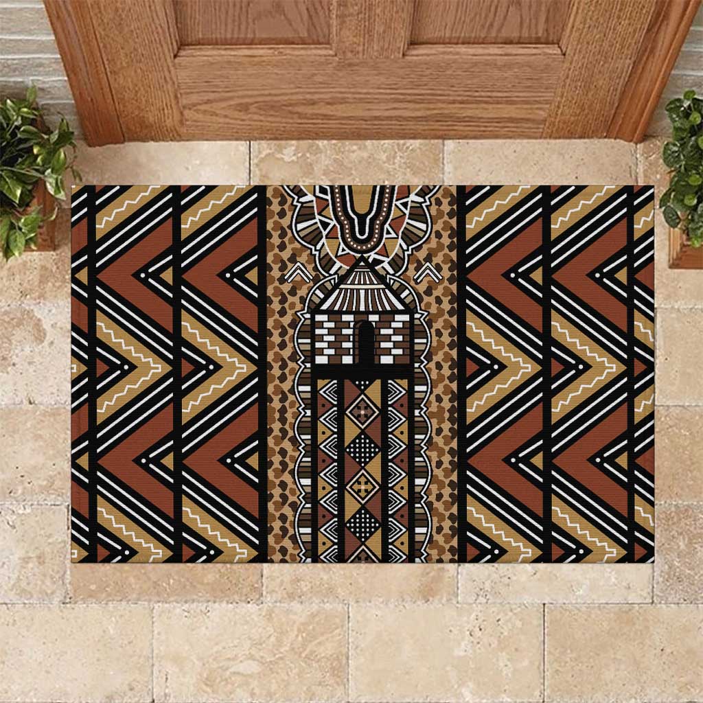 Mali Mud Cloth Leopards Legacy Rubber Doormat African Tribal Pattern - African Pride