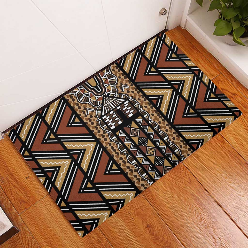 Mali Mud Cloth Leopards Legacy Rubber Doormat African Tribal Pattern - African Pride