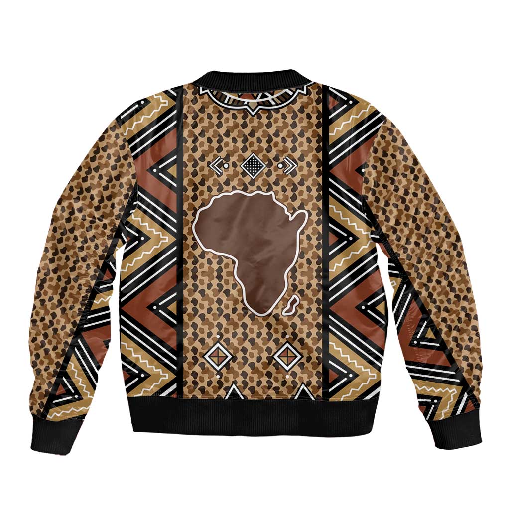 Mali Mud Cloth Leopards Legacy Sleeve Zip Bomber Jacket African Tribal Pattern - African Pride