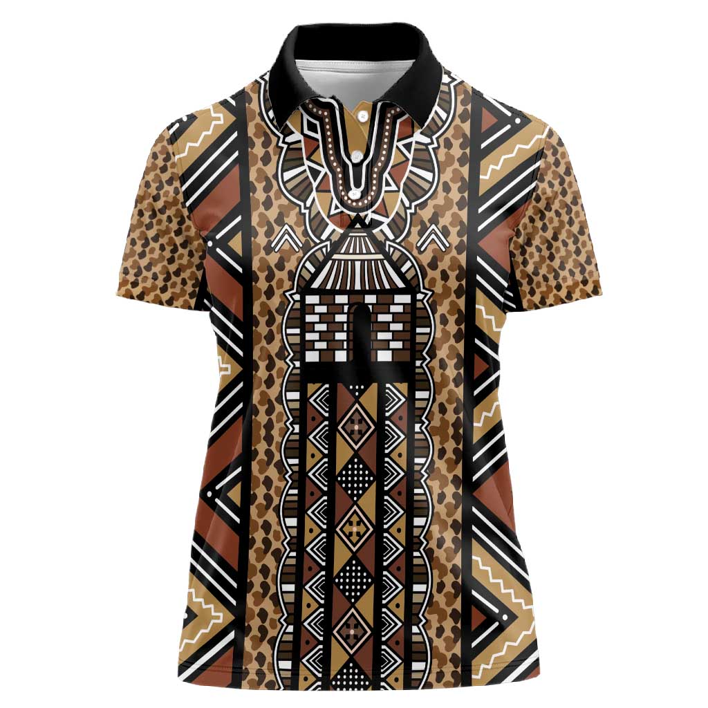 Mali Mud Cloth Leopards Legacy Women Polo Shirt African Tribal Pattern - African Pride