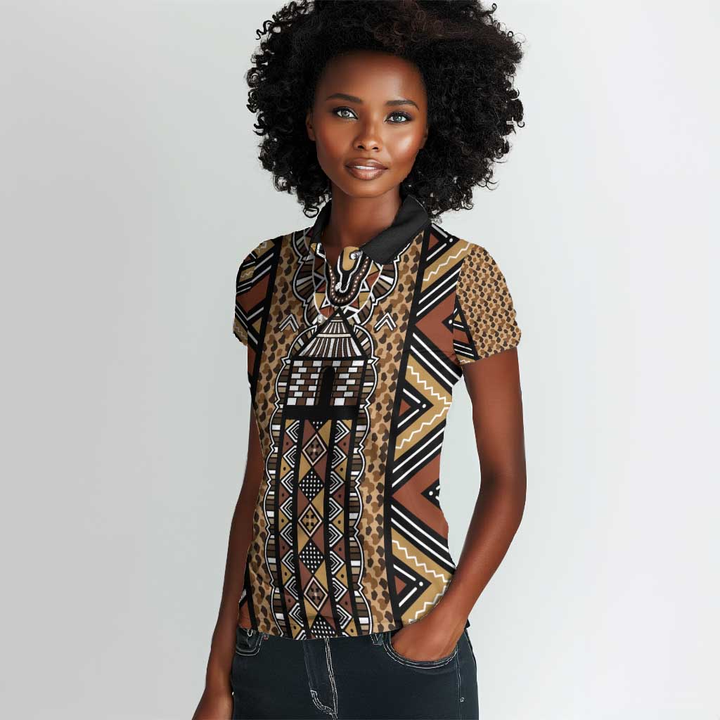 Mali Mud Cloth Leopards Legacy Women Polo Shirt African Tribal Pattern - African Pride