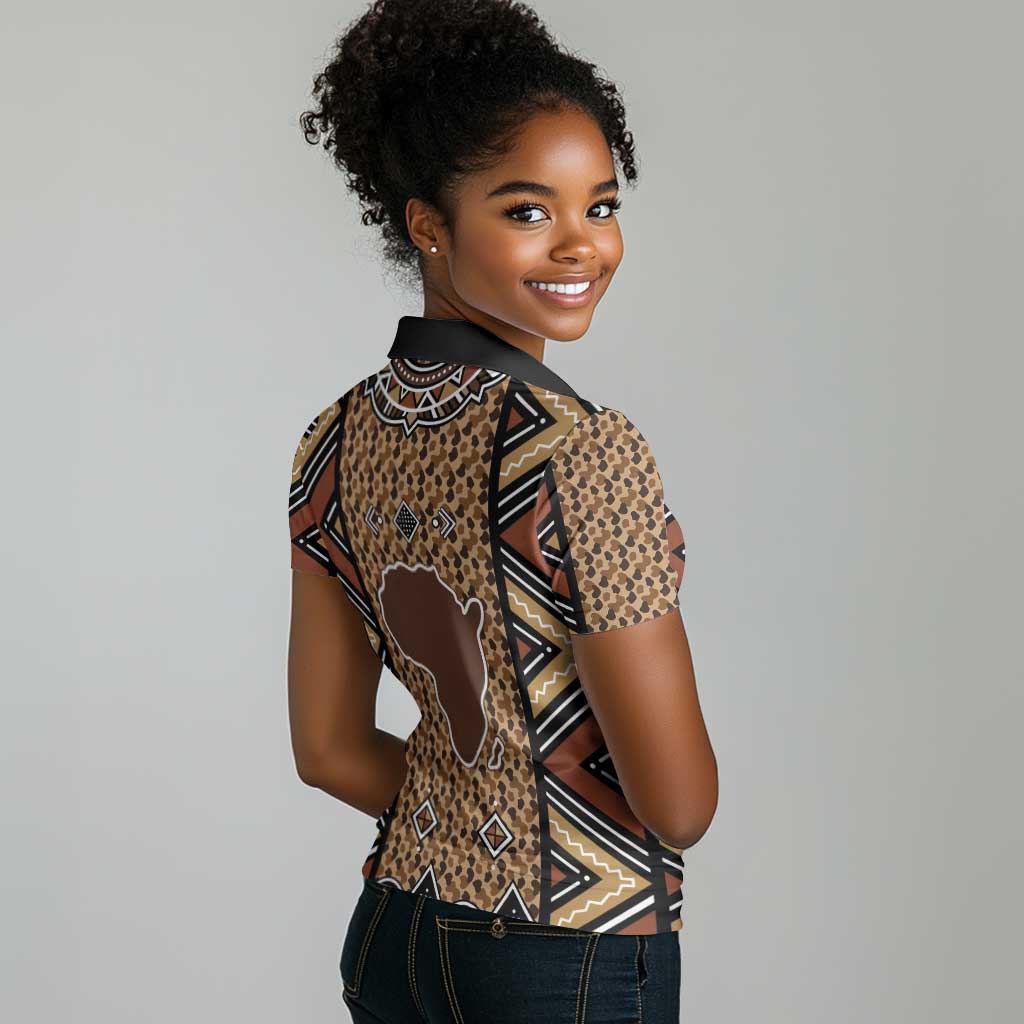 Mali Mud Cloth Leopards Legacy Women Polo Shirt African Tribal Pattern - African Pride