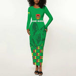 Custom Guinea Bissau Football Long Sleeve Bodycon Dress African Wild Dog - Go Djurtus LT15