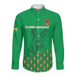 Custom Guinea Bissau Football Long Sleeve Button Shirt African Wild Dog - Go Djurtus