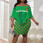 Custom Guinea Bissau Football Off Shoulder Short Dress African Wild Dog - Go Djurtus