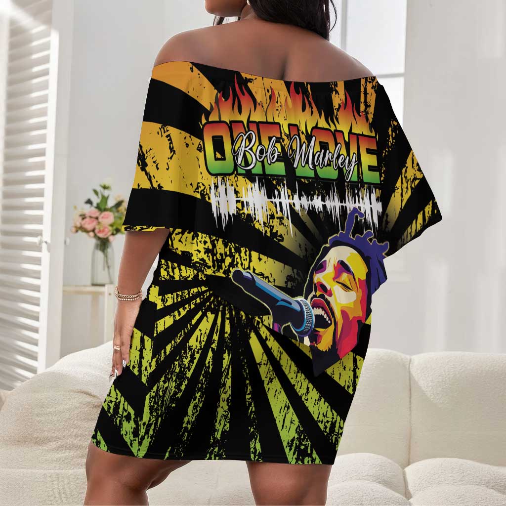 Afro-American Reggae Legend Bob Off Shoulder Short Dress One Love - Grunge Style