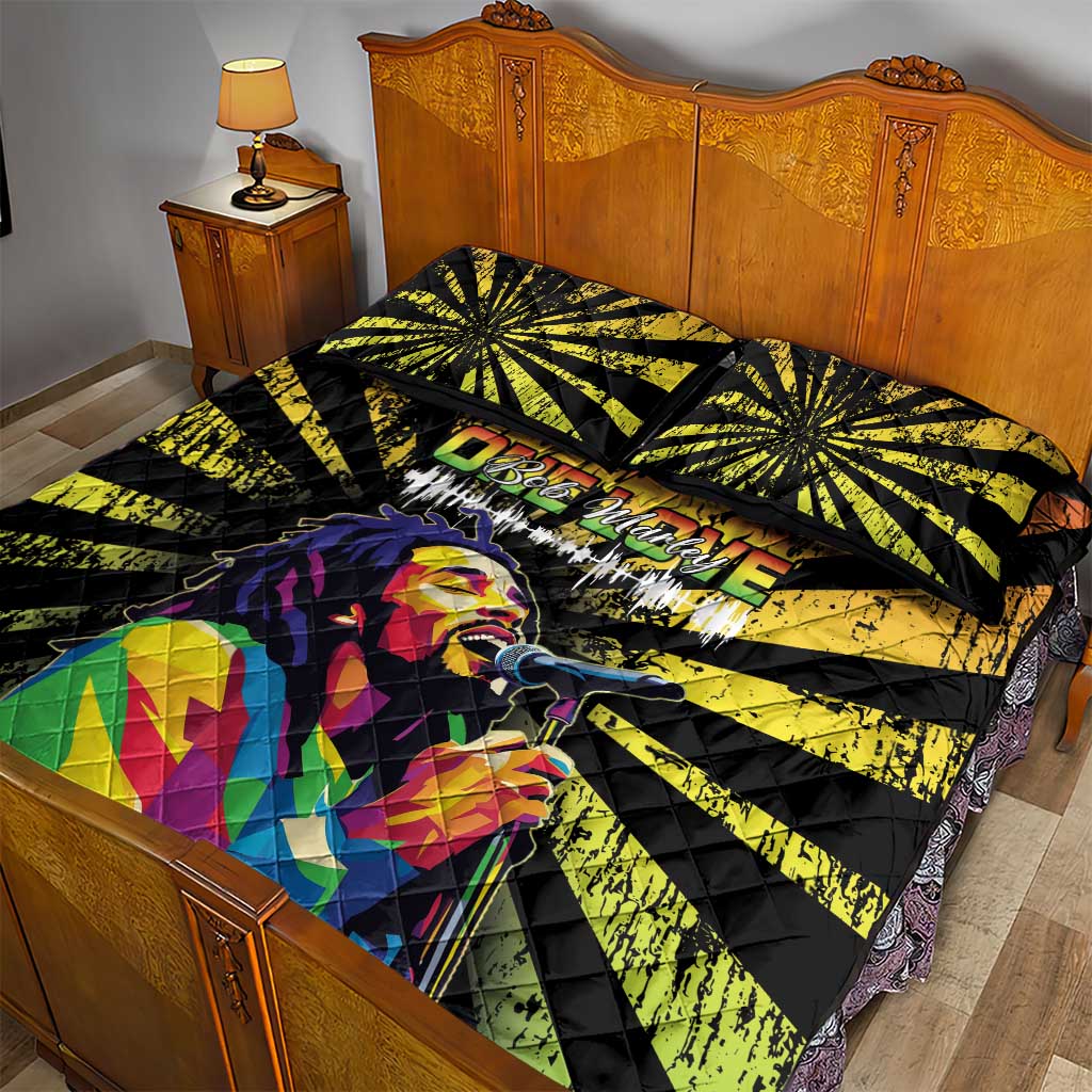 Afro-American Reggae Legend Bob Quilt Bed Set One Love - Grunge Style