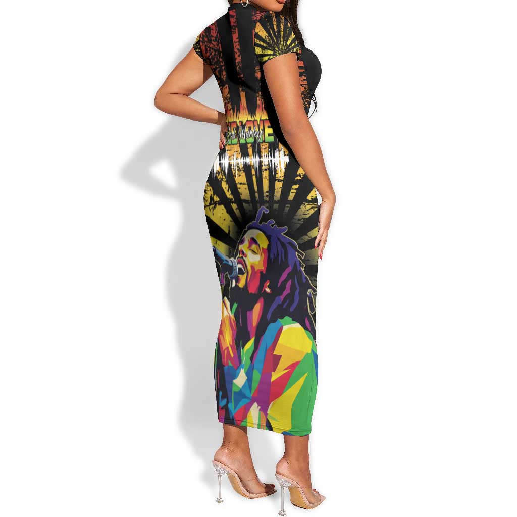 Afro-American Reggae Legend Bob Short Sleeve Bodycon Dress One Love - Grunge Style LT15