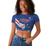 Custom Cabo Verde Football Raglan Cropped T shirt Go Tubaroes Azuis