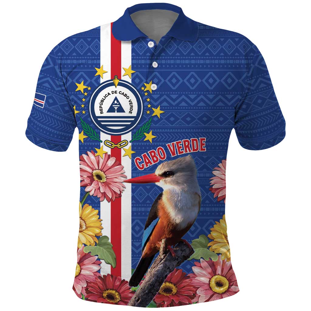 Personalised Cabo Verde Polo Shirt Grey-Headed Kingfisher Mix Gerbera Daisy