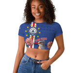 Personalised Cabo Verde Raglan Cropped T shirt Grey-Headed Kingfisher Mix Gerbera Daisy