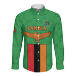 Personalised Afro Zambia Long Sleeve Button Shirt Flag Style Mix Kente Pattern
