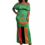 Personalised Afro Zambia Off Shoulder Maxi Dress Flag Style Mix Kente Pattern