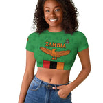 Personalised Afro Zambia Raglan Cropped T shirt Flag Style Mix Kente Pattern