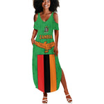 Personalised Afro Zambia Summer Maxi Dress Flag Style Mix Kente Pattern