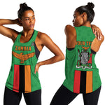 Personalised Afro Zambia Women Racerback Tank Flag Style Mix Kente Pattern