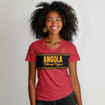 Custom Angola Football Women V-Neck T-Shirt Viva Palancas Negras