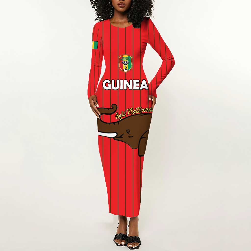 Guinea Football Custom Long Sleeve Bodycon Dress Allez Syli National - African Pride