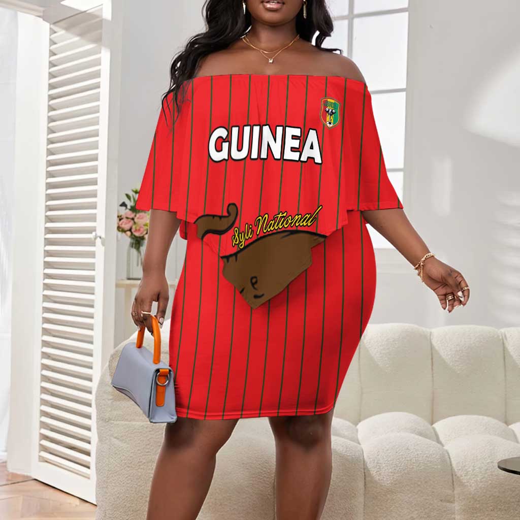 Guinea Football Custom Off Shoulder Short Dress Allez Syli National - African Pride