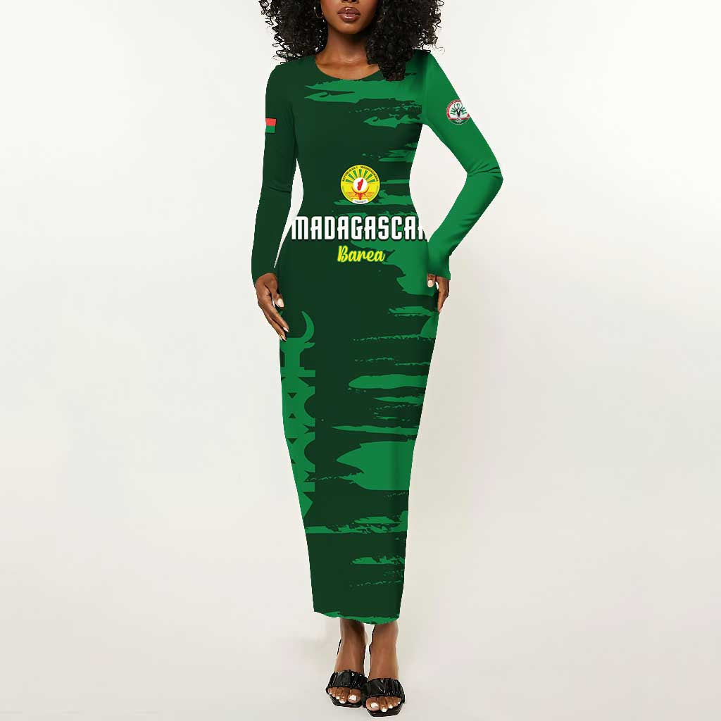 Madagascar Football Custom Long Sleeve Bodycon Dress Go Champions - African Pride