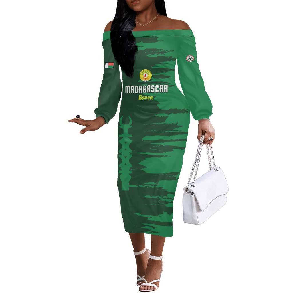 Madagascar Football Custom Off The Shoulder Long Sleeve Dress Go Champions - African Pride