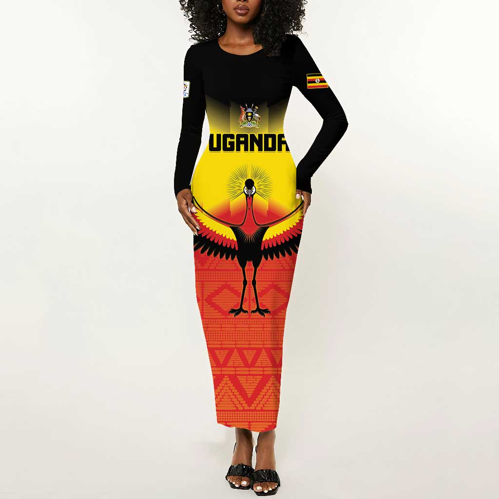 Uganda Football Custom Long Sleeve Bodycon Dress Go Champions - African Pride