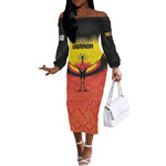 Uganda Football Custom Off The Shoulder Long Sleeve Dress Go Champions - African Pride