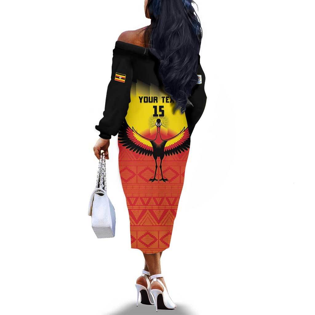 Uganda Football Custom Off The Shoulder Long Sleeve Dress Go Champions - African Pride
