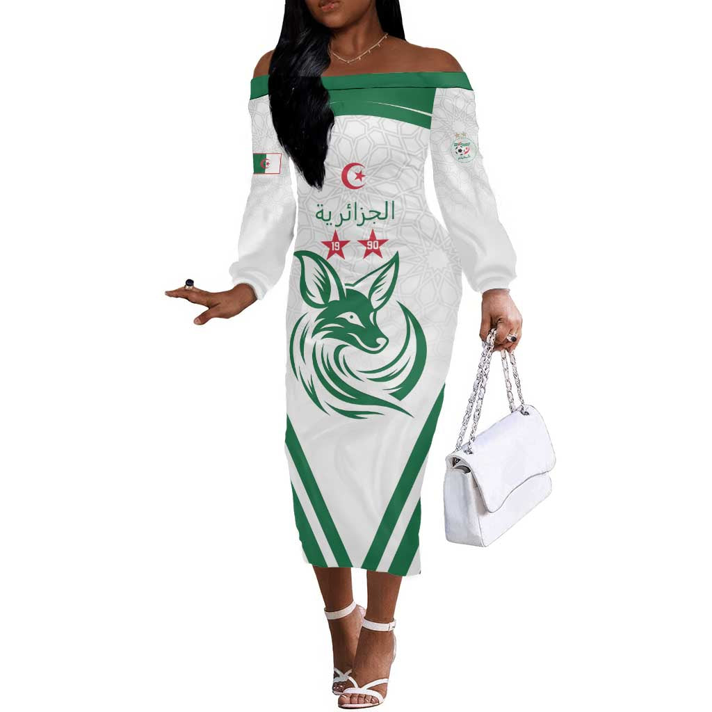 Algeria Football Custom Off The Shoulder Long Sleeve Dress Go Champions - African Pride