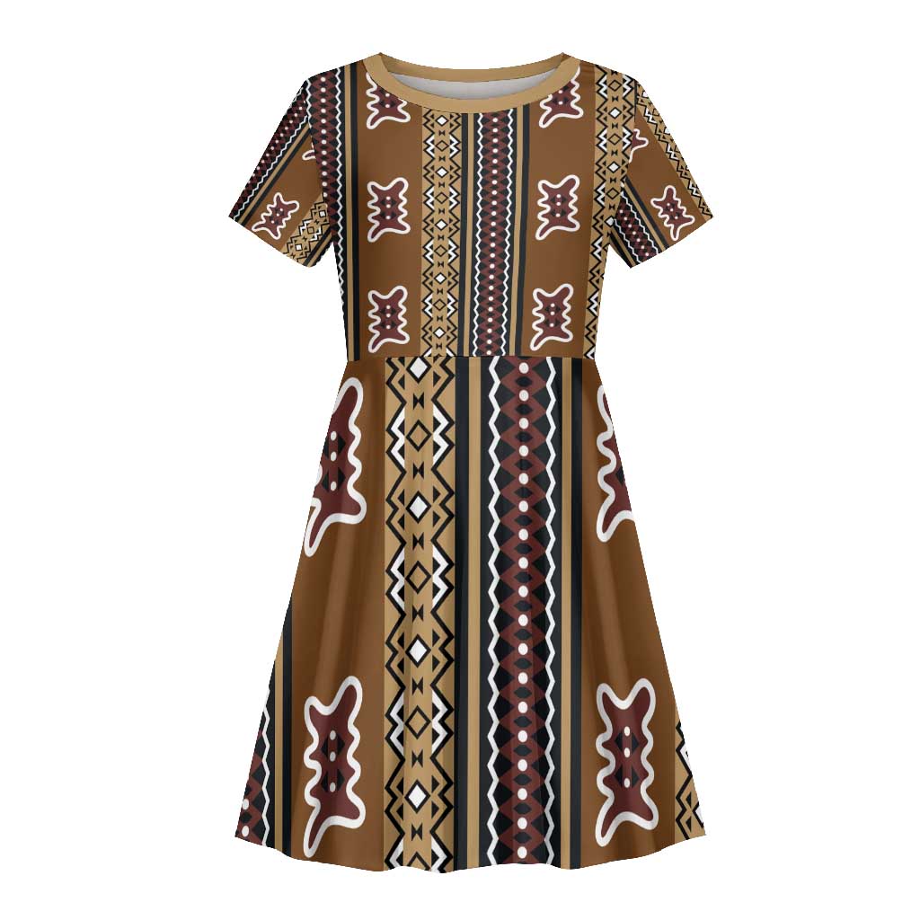Mali Mud Cloth Kid Short Sleeve Dress Traditional Bologan Pattern - African Pride