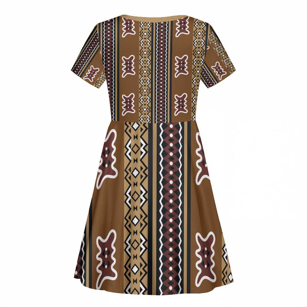 Mali Mud Cloth Kid Short Sleeve Dress Traditional Bologan Pattern - African Pride
