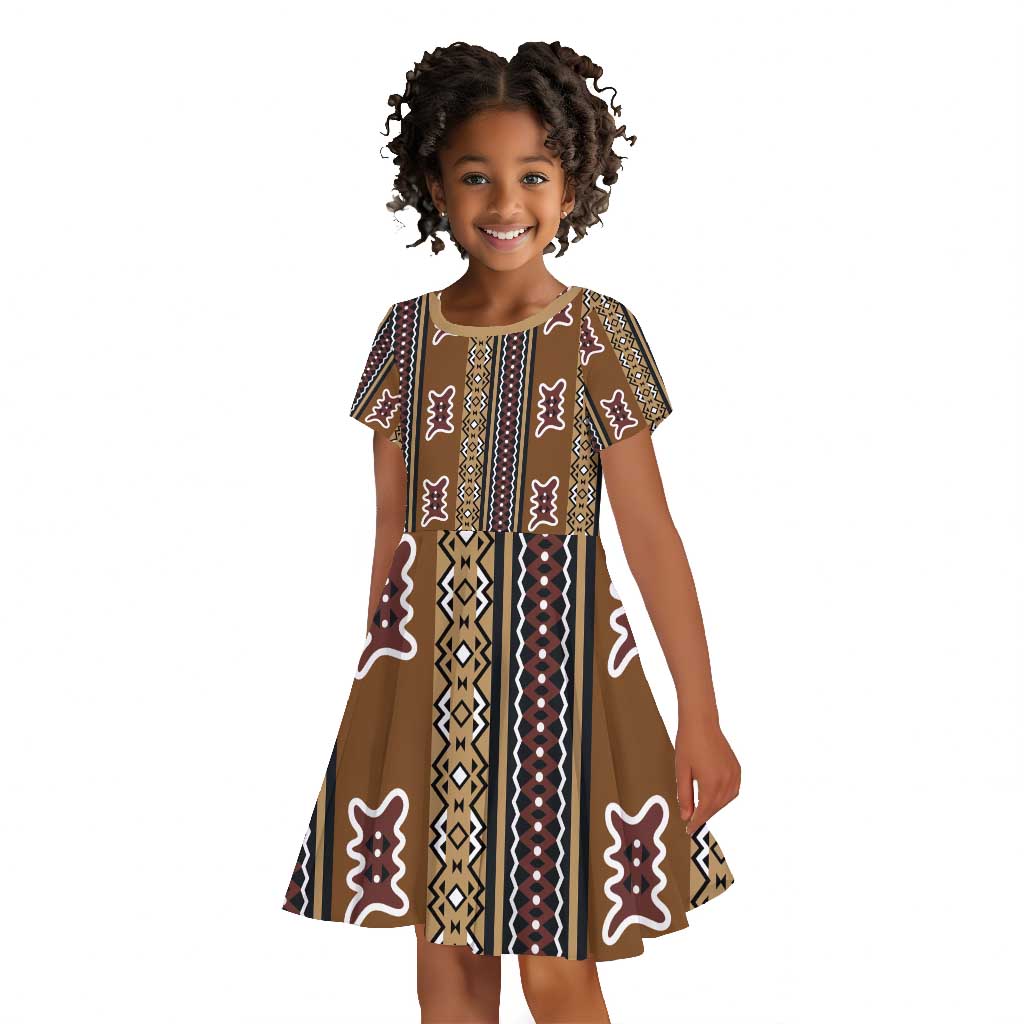 Mali Mud Cloth Kid Short Sleeve Dress Traditional Bologan Pattern - African Pride