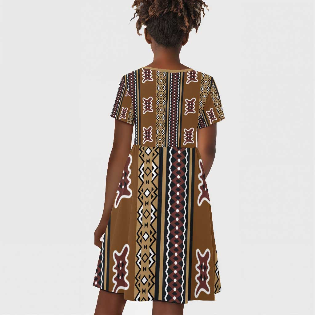 Mali Mud Cloth Kid Short Sleeve Dress Traditional Bologan Pattern - African Pride