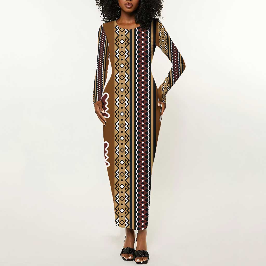 Mali Mud Cloth Long Sleeve Bodycon Dress Traditional Bologan Pattern - African Pride