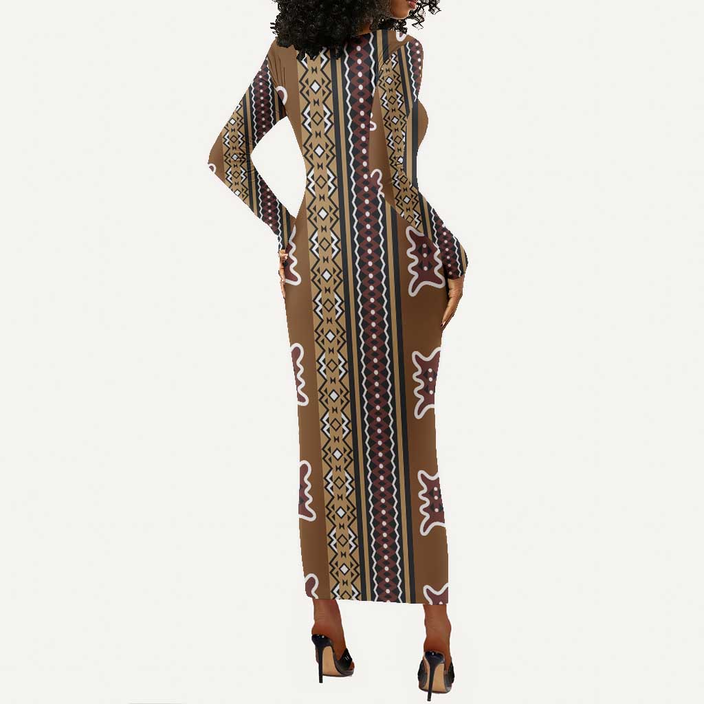 Mali Mud Cloth Long Sleeve Bodycon Dress Traditional Bologan Pattern - African Pride