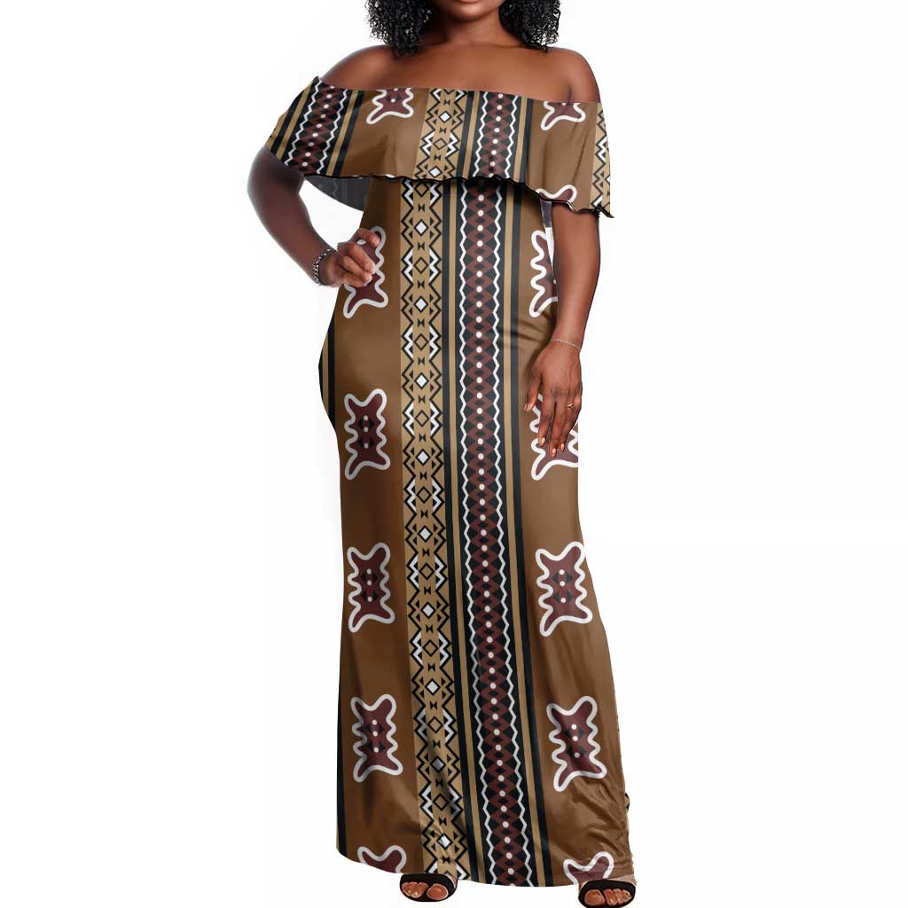 Mali Mud Cloth Off Shoulder Maxi Dress Traditional Bologan Pattern - African Pride